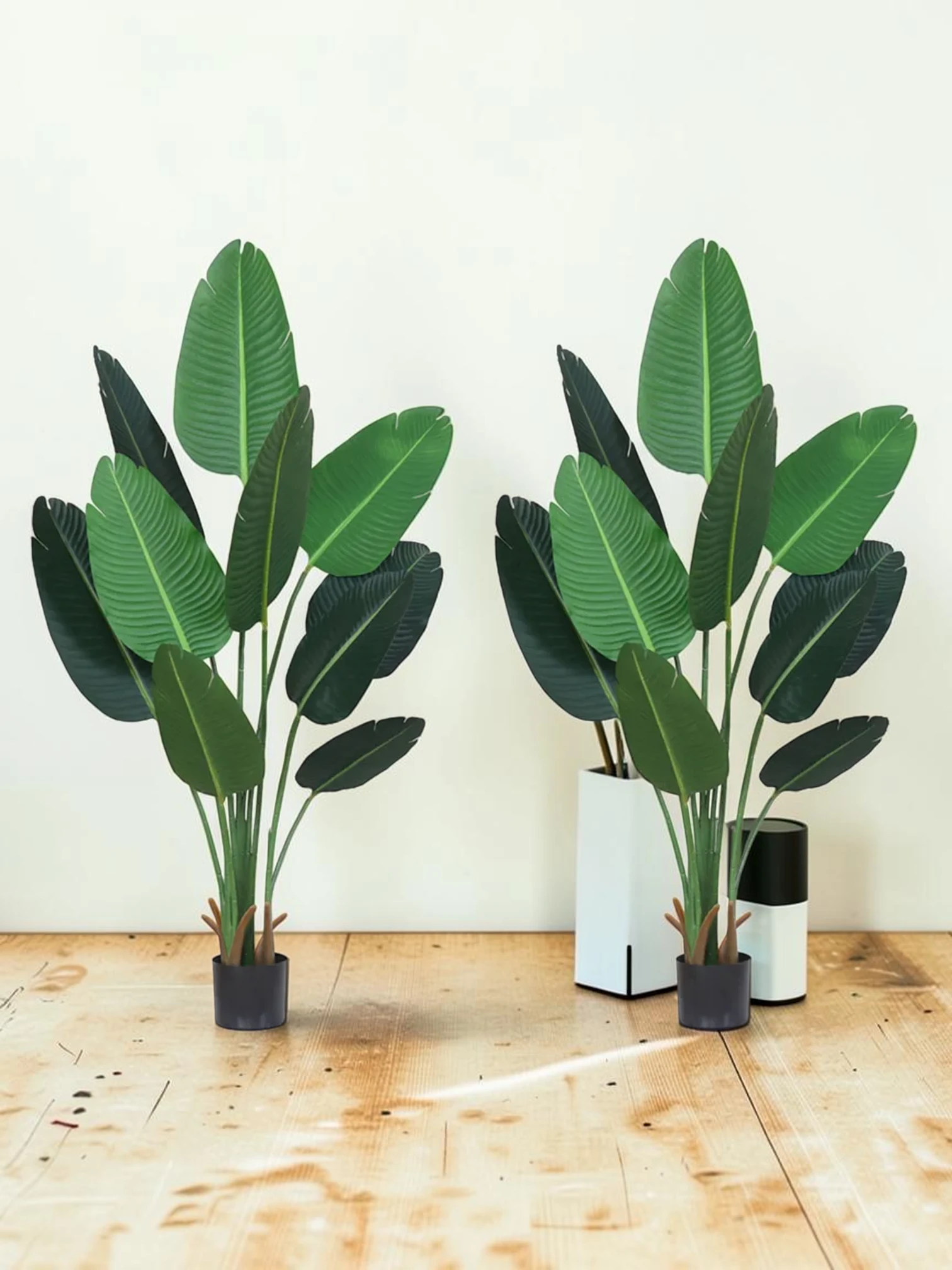 zorventhynis Artificial Bird of Paradise Plants, 180cm Tall Fake Tropical Palm Tree with Woven Seagrass Basket, Set of 2