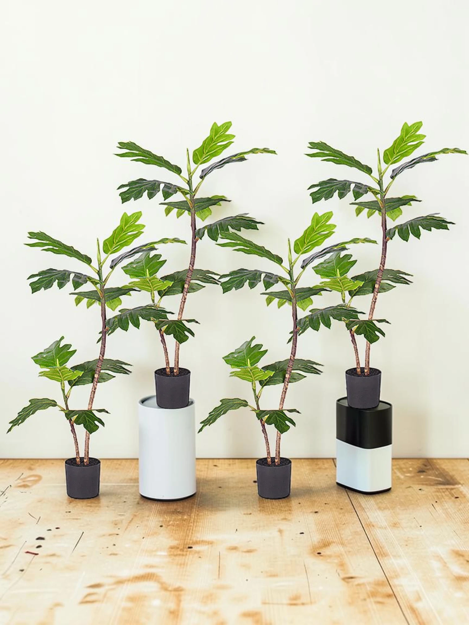zorventhynis 4-Pack 90cm Artificial Split-Leaf Philodendron Tree, Polyethylene Tropical Floor Plant with Cement-Filled Pot